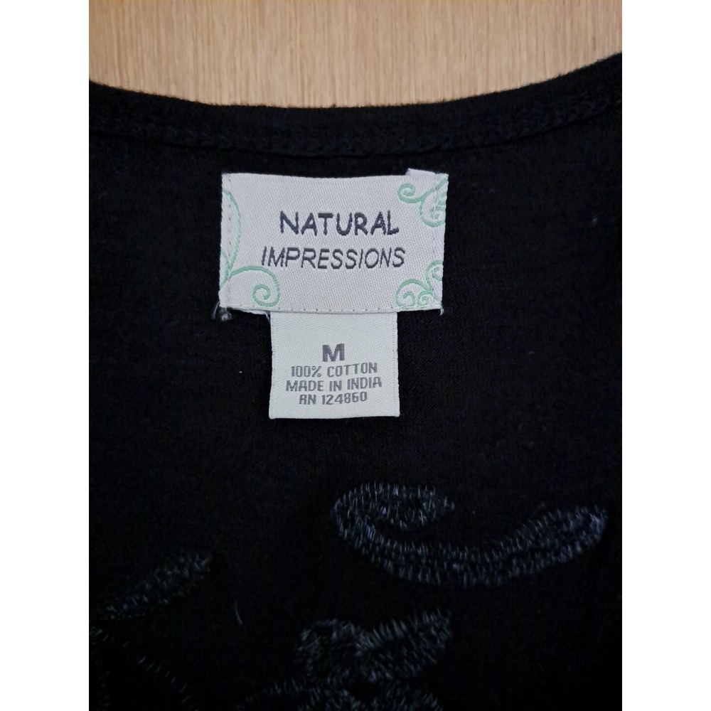 Natural Impressions Medium Black Embroidered Cardigan Lightweight Layer Sweater - Picture 3 of 7